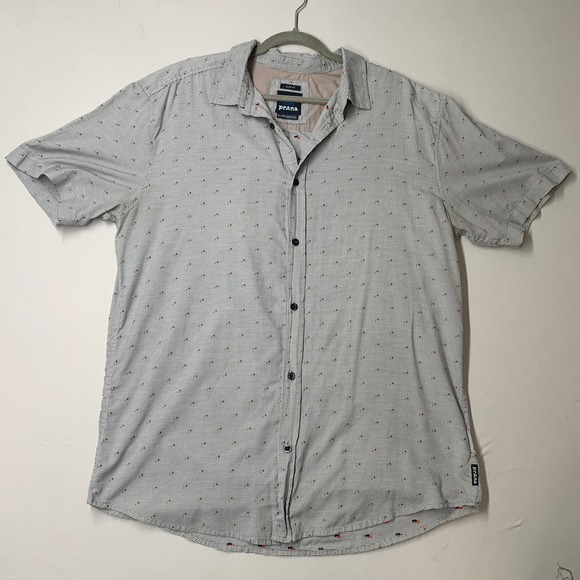 PraNa Button Down Shirt Men XXL Gray Embroidered Short Sleeve Button Up Casual - Picture 1 of 10